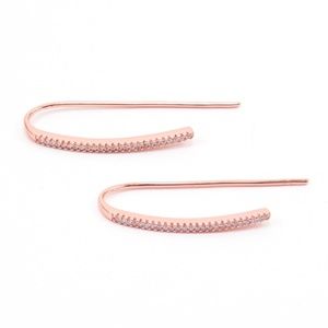 Crystal Pave Threader Earrings Curved Bar Threads